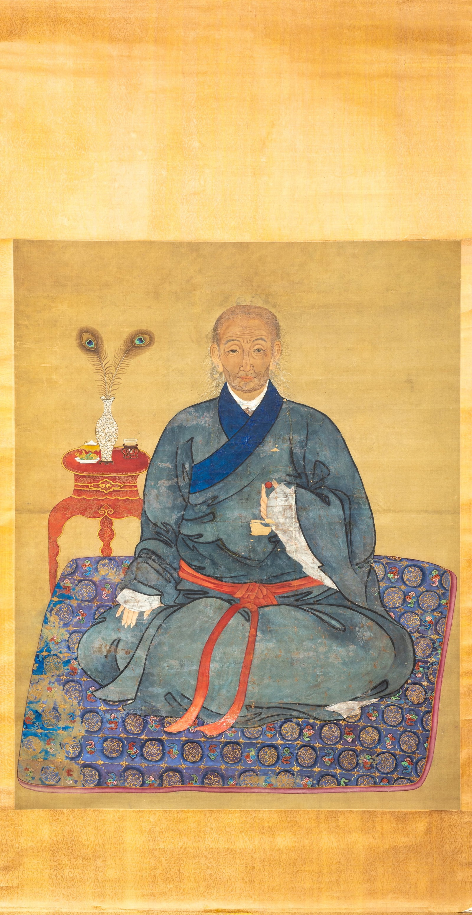 (R) RARE PORTRAIT OF AMOGHAVAJRA: China, Qing Dynasty 18th to 19th century Dimensions: Height 126 cm Wide 98 cm Amoghavajra was a prolific translator who became one of the most politically powerful Buddhist monks in Chinese history an