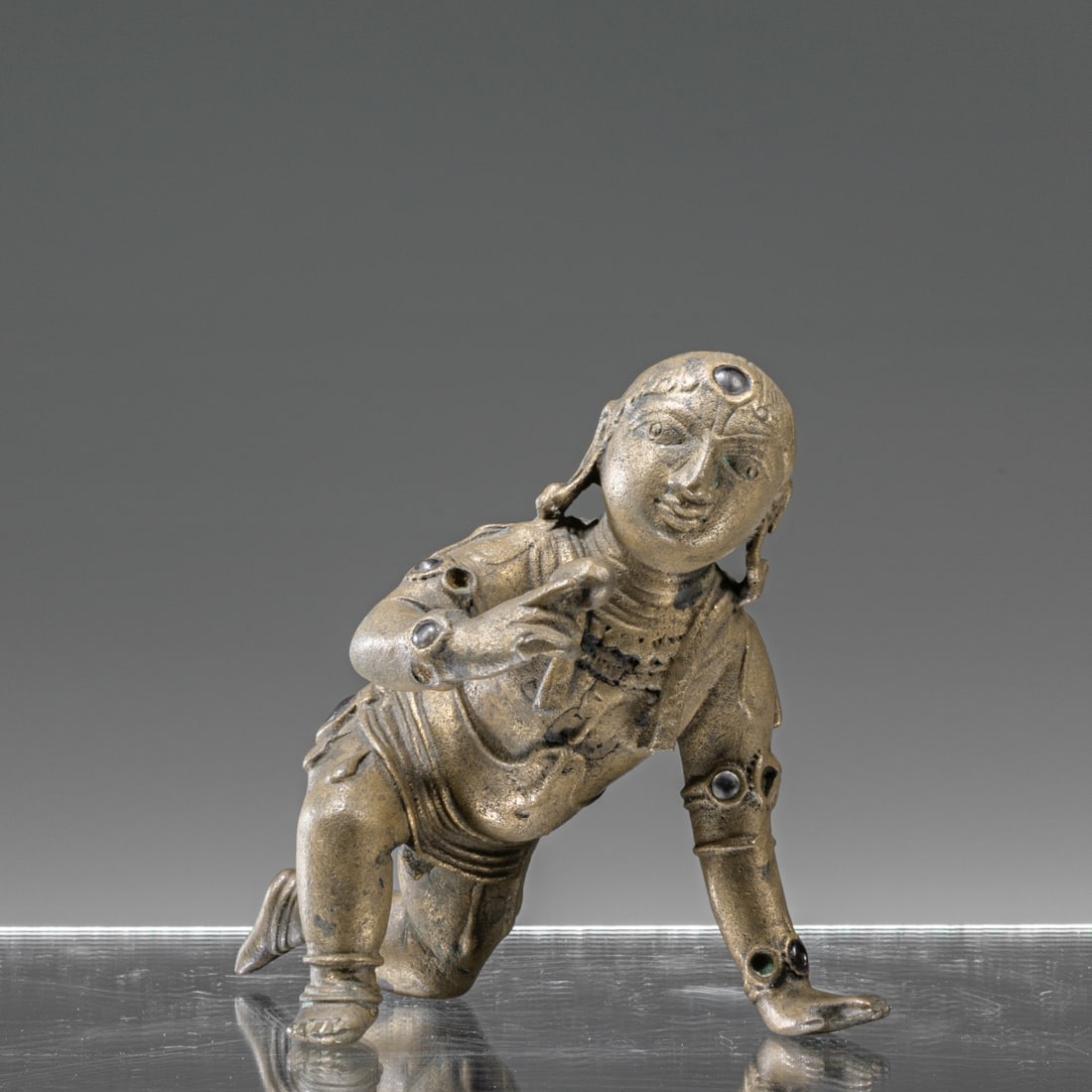 BABY KRISHNA BRONZE WITH SILVER INLAYS INDIA 18TH CENTURY (1 of 6)