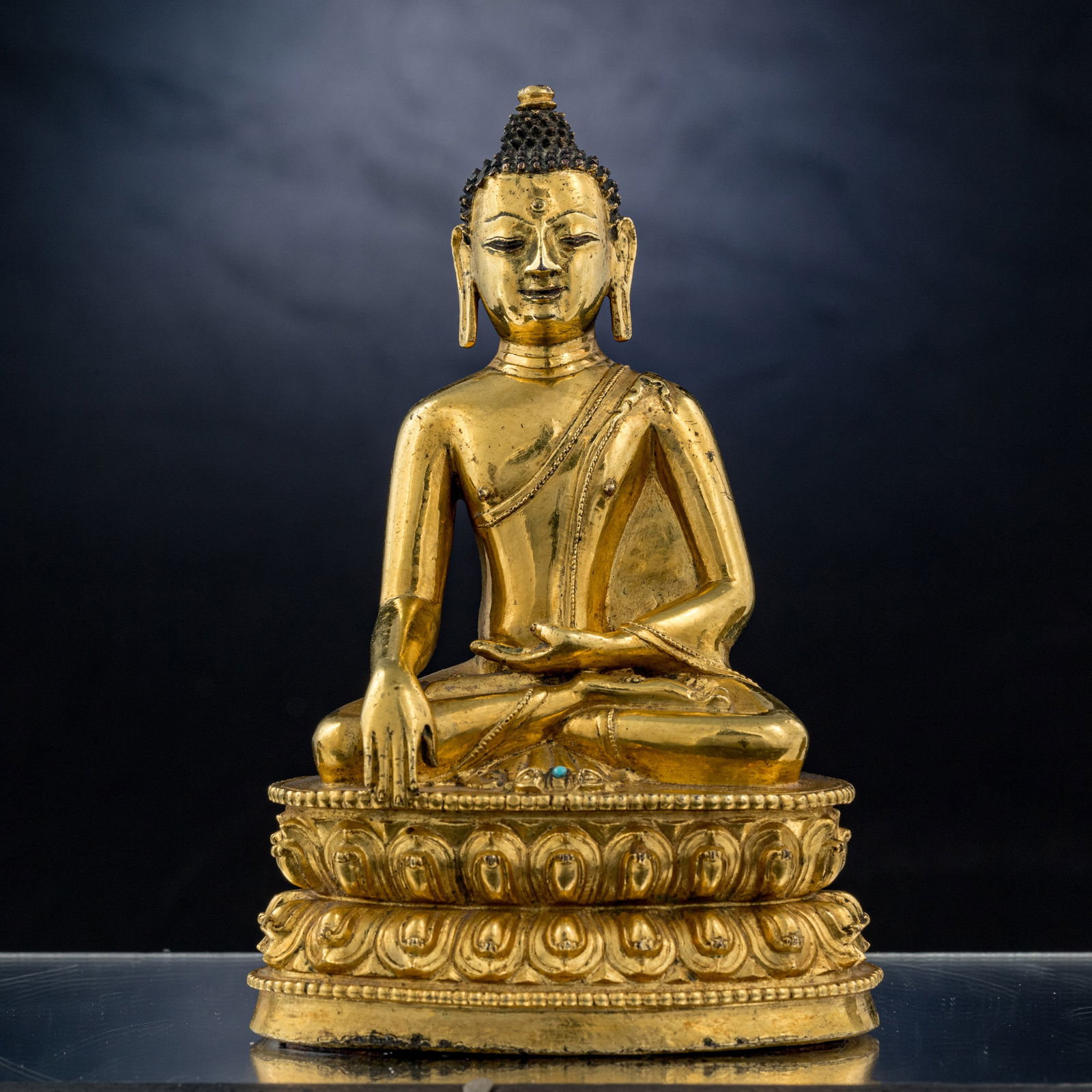 SEATED BRONZE GILT AKSHOBYA BUDDHA TIBET 14TH CENTURY (1 of 10)