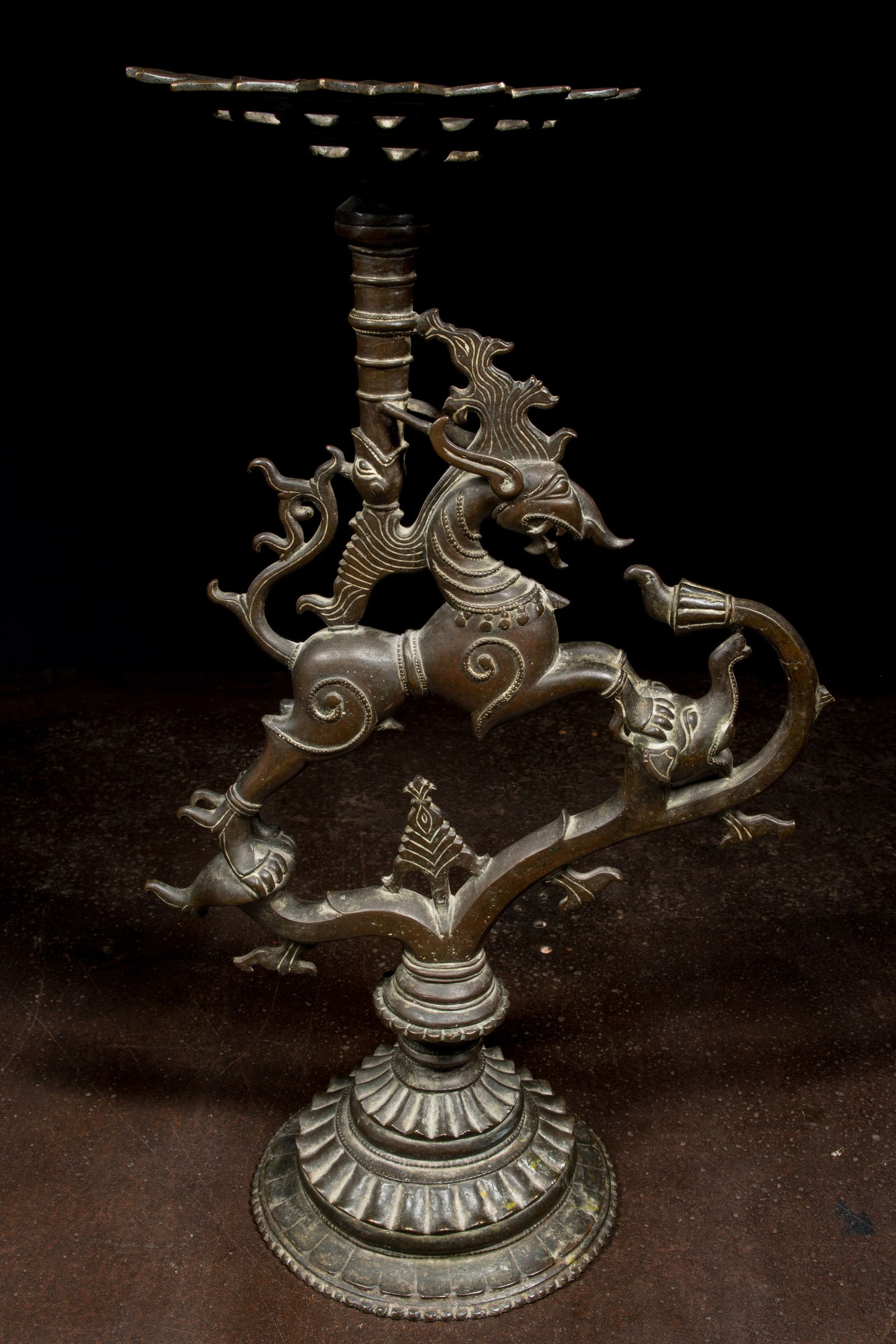 A BRONZE YALI LAMP STAND INDIA 18TH CENTURY (1 of 8)