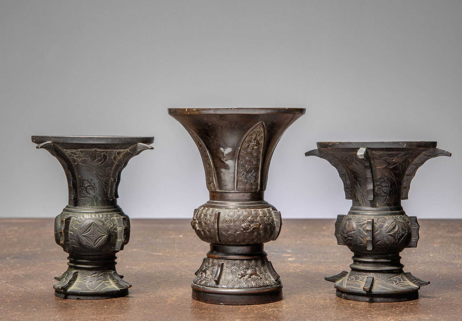 (R) THREE GU TYPE BRONZE RITUAL VESSELS CHINA 18TH CENTURY (1 of 1)