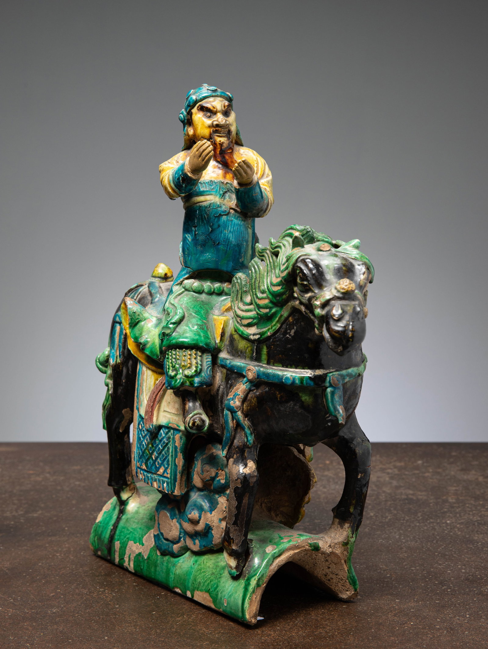 (R) A CHINESE SANCAI-GLAZED CERAMIC ROOF TOP TILE, LATE MING DYNASTY 16TH CENTURY (1 of 4)