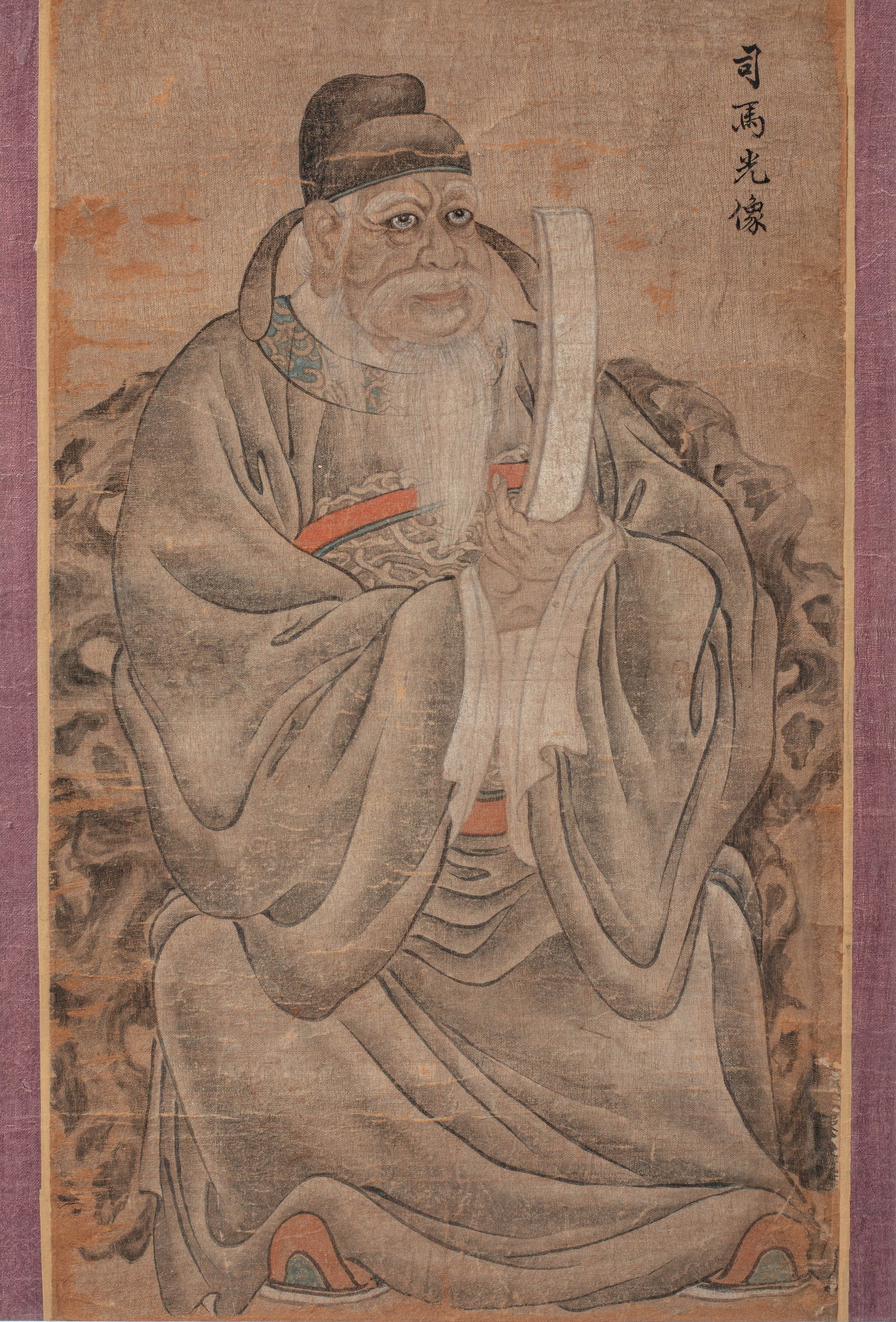 (R) AN INK AND COLOURS ON SILK PAINTING DEPICTING SIMA GUANG ( 1019 - 1086 ) CHINA 1850'S (1 of 1)