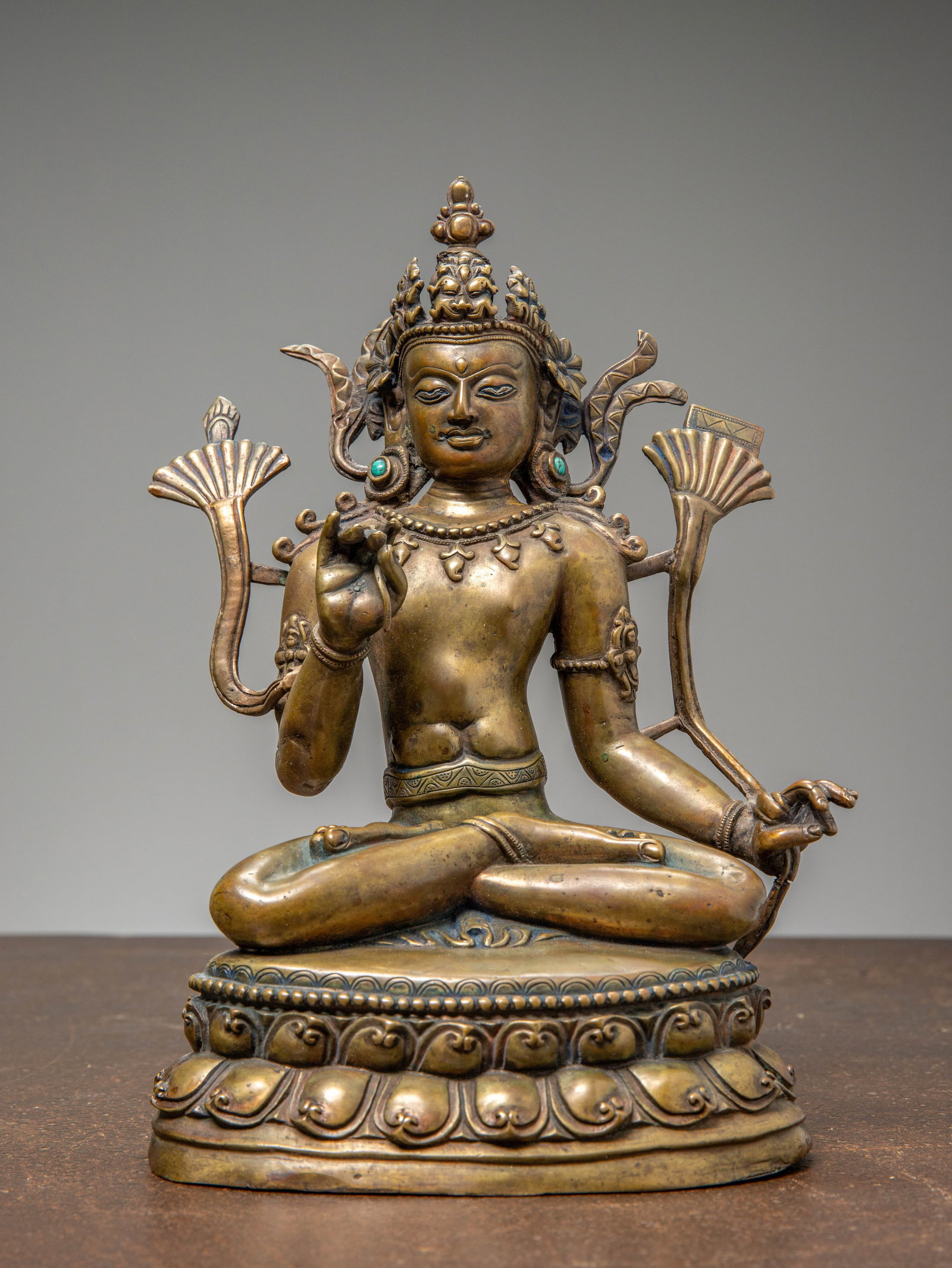 A SEATED BRONZE OF PADMAPANI, TIBET, 16TH CENTURY , WITH SILVER INLAYS (1 of 7)