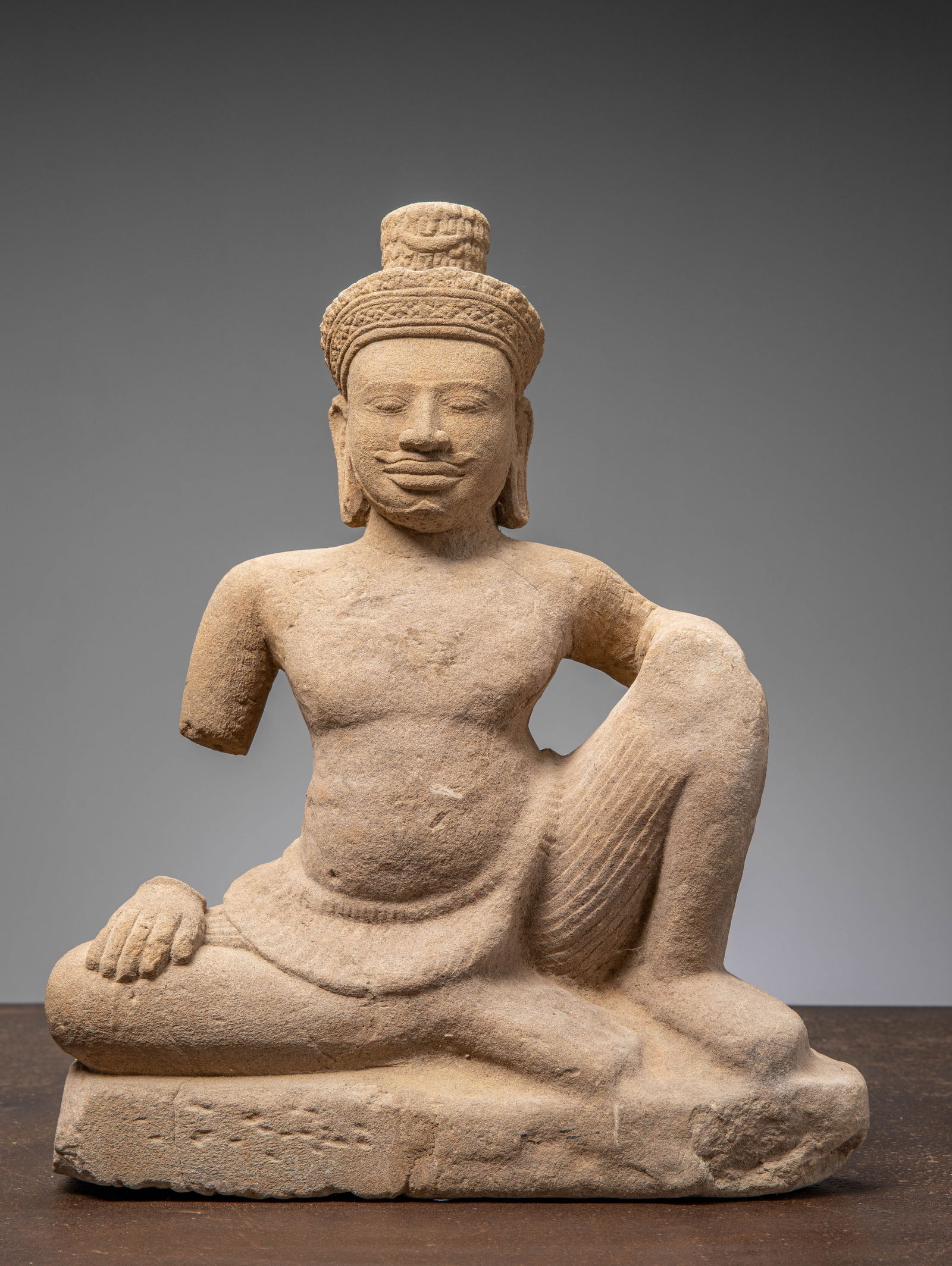 A SEATED RARE FORM OF SHIVA, SANDSTONE, CAMBODIA, 10TH CENTURY, BAPHUON STYLE (1 of 6)