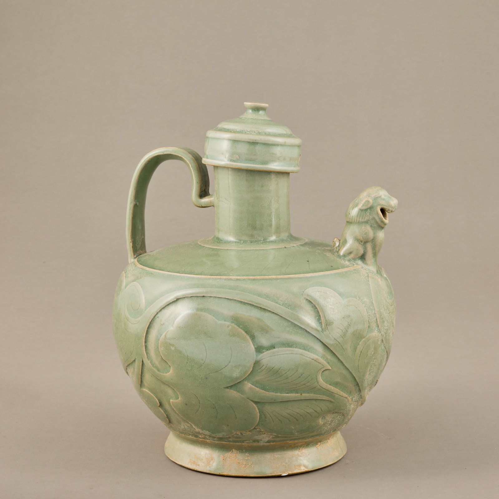 YAOZHOU CELADON EWER WITH LION-FORM SPOUT, SONG DYNASTY (1 of 4)