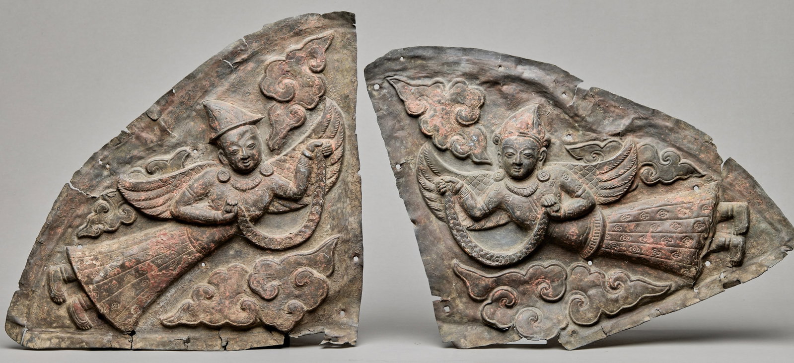 TWO COPPER REPOUSSE PLAQUES DEPICTING APSARAS NEPAL 18TH CENTURY (1 of 4)