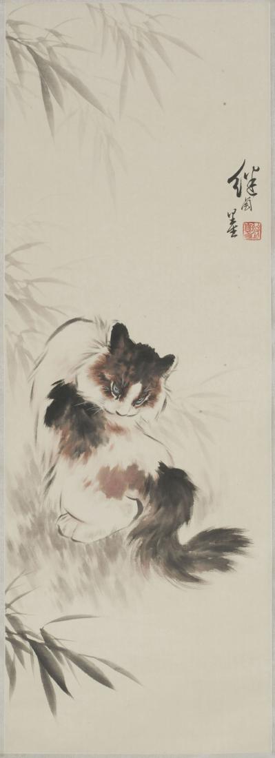 A CHINESE SCROLL PAINTING OF CAT MOTIF, AFTER LIU JIYOU (1 of 1)