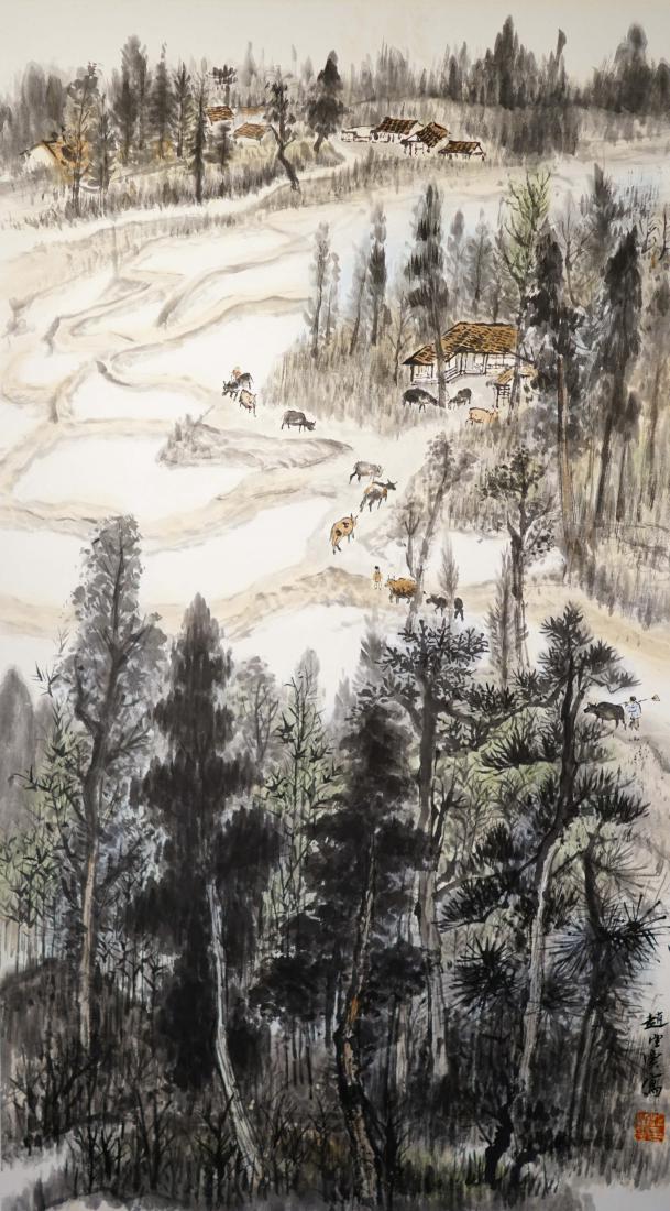 A CHINESE SCROLL PAINTING OF LANDSCAPE (1 of 2)