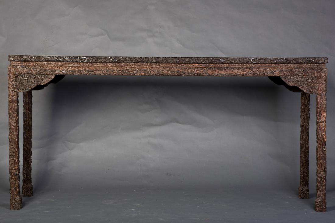 A LONG ZITAN PAINTIG TABLE WITH PLUM RELIEF (1 of 8)