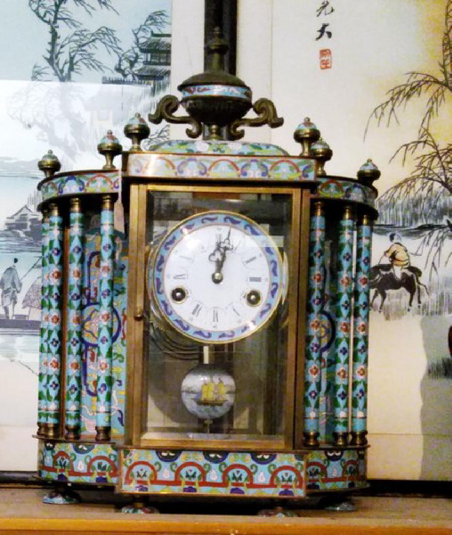 Antique Champleve Bronze & Enamel Mantel Clock (1 of 4)