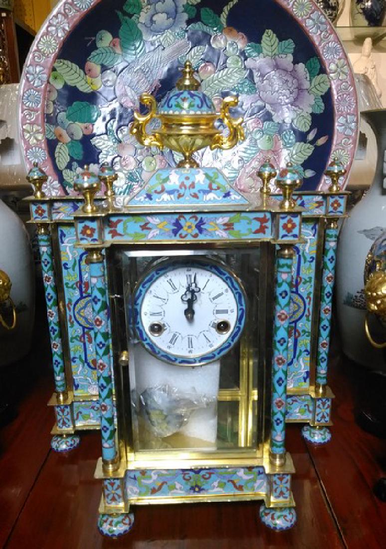 Large Vintage Chinese Gold Leaf Cloisonne Clock (1 of 3)