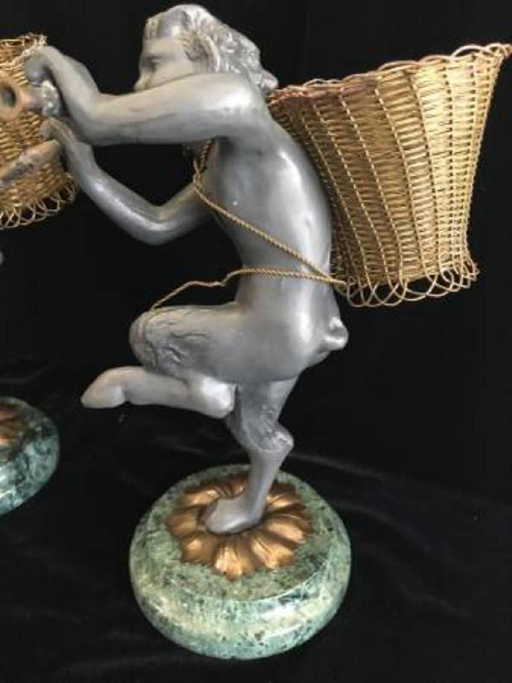 Antique Bronze Pan Greek God Statues 9" Ea