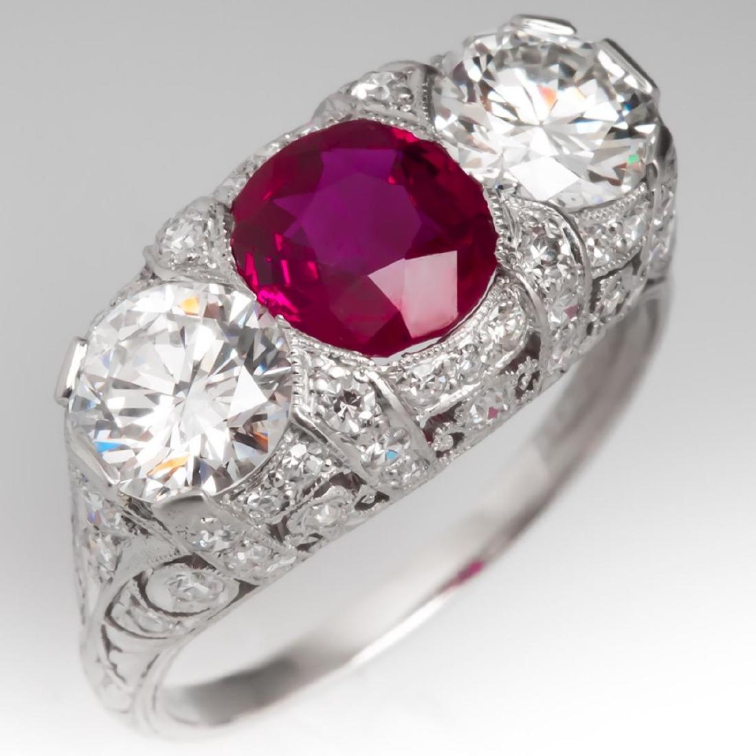 CERTIFIED PLATINUM NATURAL RUBY & DIAMOND ART DECO RING (1 of 3)