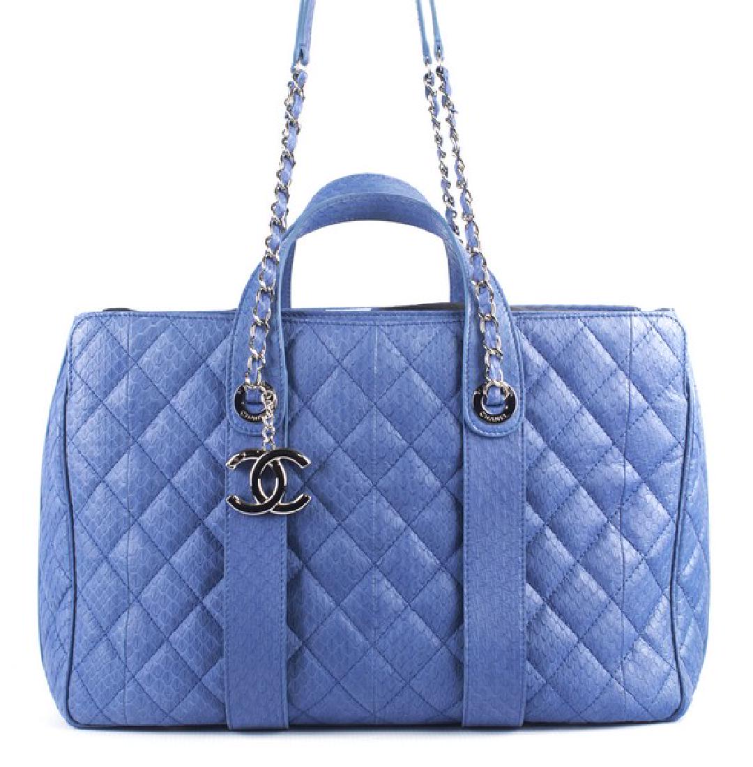 chanel shopping bag blue
