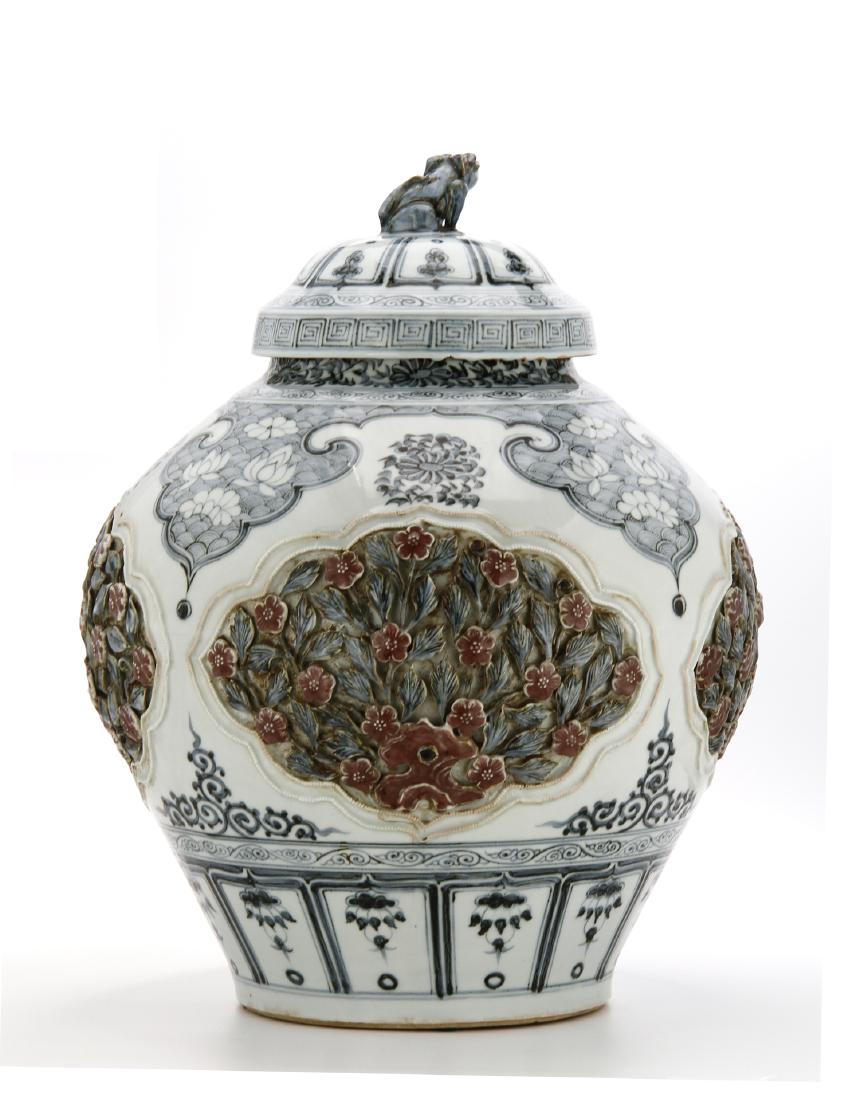 Important Large Blue/White Copper Red Jar, Yuan (1 of 20)