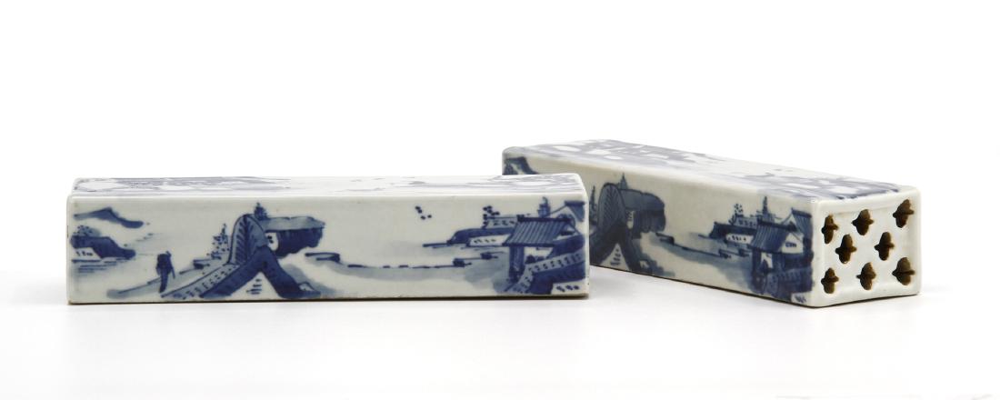 Pair of Blue and White Scroll Weights (1 of 7)