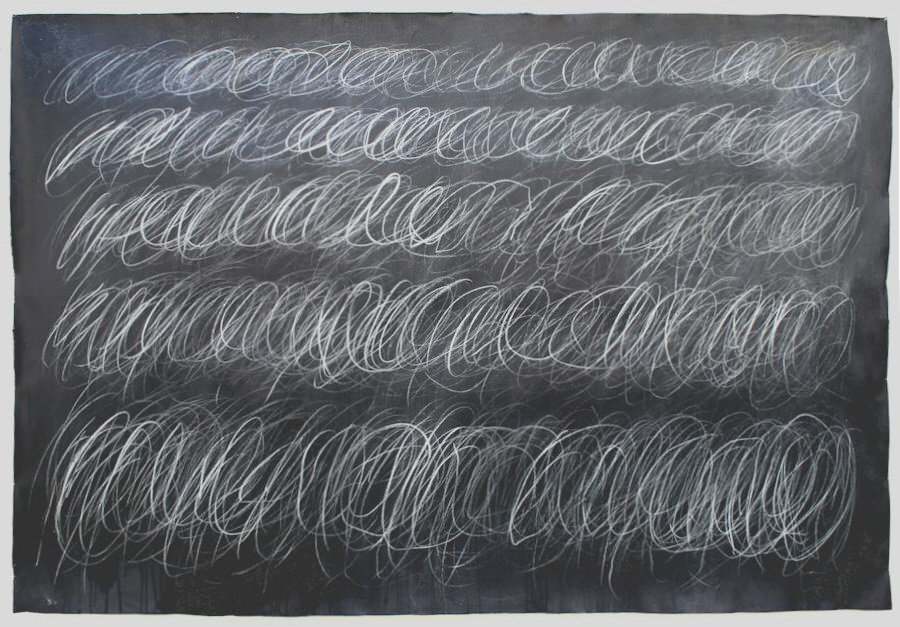 CY TWOMBLY (1928-2011) / PAINTING ON CANVAS: No reserve auction! The lot consists of a wonderfully painted canvas measuring 60x41 Inches.It is a typical theme for Cy Twombly and his minimalist work during 1960 'till late 1970's . Hand Signed 'Cy