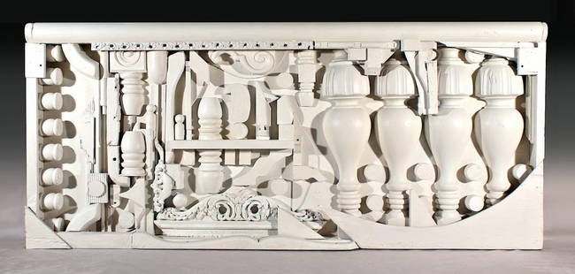 LOUISE NEVESLON (1899-1988) / WOOD RELIEF / RELIEF TOTEM SCULPTURE ASSEMBLAGE POP ART: Massive & MASTERFUL WOOD SCULPTURE, ASSEMBLAGE measuring 47 x 21 x 3 Inches. Nevelson's signature engraved on the verso.The sculpture is in very good condition with the usual very small nicks due to a