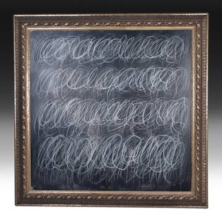 COA / CY TWOMBLY (1928-2011) LARGE PAINTING / POLLOCK, KRASNER, ROTHKO: CY TWOMBLY (1928-2011) / RARE American Abstract Expressionist- Minimalist painting on board.Size with the frame is 38 x 38 Inches and without the frame it measures 32 x 32 Inches .In excellent conditi