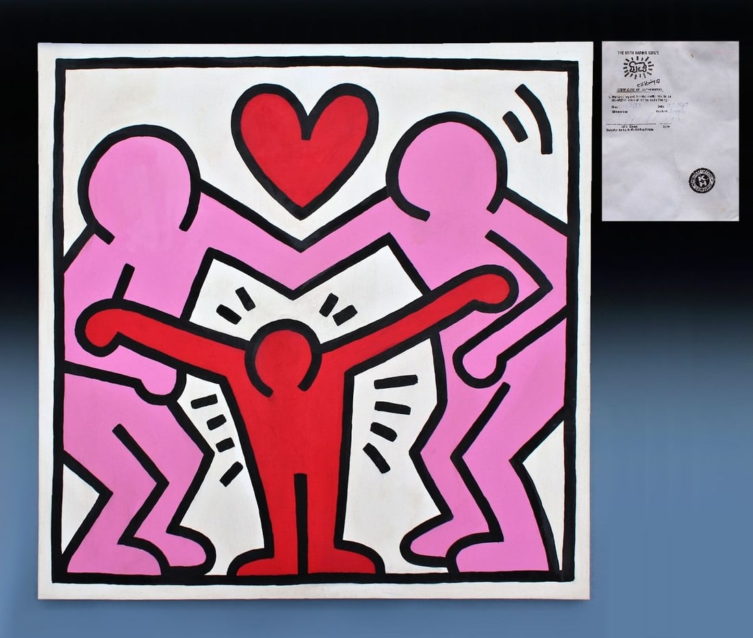 COA KEITH HARING (1958-1990) / LARGE PAINTING ON CANVAS POP ART ANDY WARHOL ROBERT INDIANA  BASQUIAT (1 of 9)