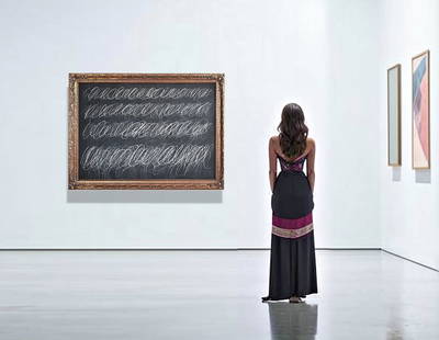 CY TWOMBLY (1928-2011) / COA / LARGE CHALKBOARD PAINTING / POLLOCK, KRASNER, ROTHKO ERA: CY TWOMBLY (1928-2011) / COA /Discover a rare gem from the American Abstract Expressionist-minimalist movement a stunning painting on board by Cy Twombly. The art framed, measures 48x35 inches, and 42