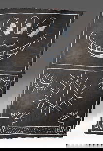 KEITH HARING (1958-1990) / SUBWAY DRAWING / ANDY WARHOL JEAN-MICHEL BASQUIAT ERA: KEITH HARING (1958-1990) / The Lot consists of a large subway chalk drawing measuring 41 x 29 inches. In good condition.The artist's unmistaken witty and very personal style, sets him in a very specia