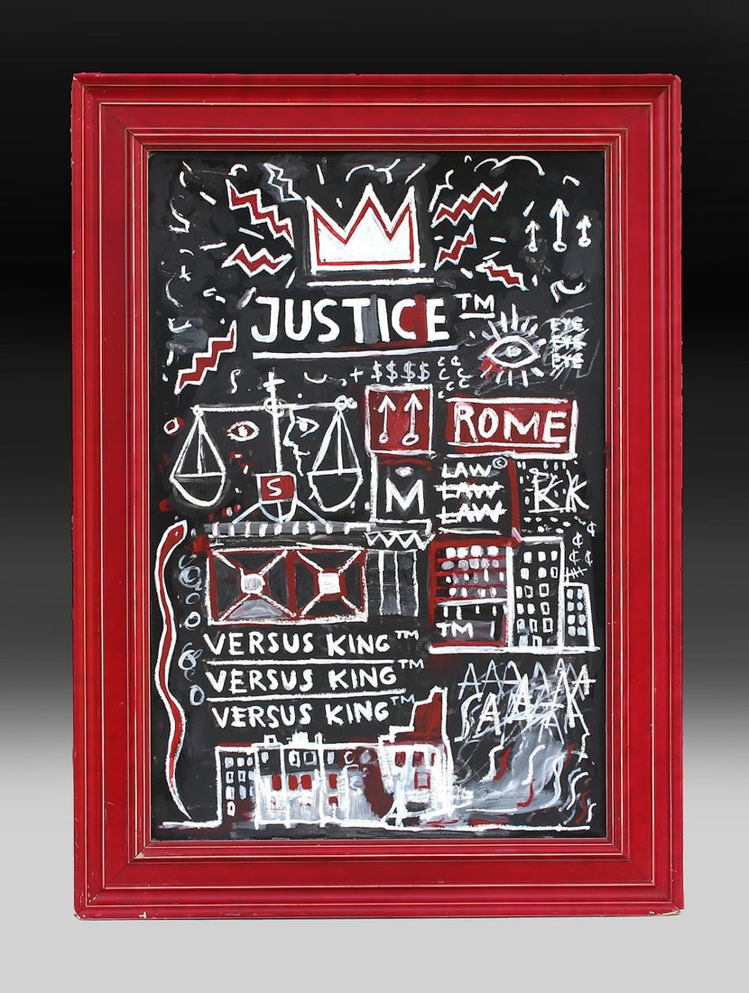 JEAN-MICHEL BASQUIAT (1960-1988) COA Important Large Painting on Board / Pop Art / Haring Warhol Era: JEAN-MICHEL BASQUIAT (1960-1988) COA Important mix media acrylic and oil stick on board painting.The work measures 43 x 31 Inches with the frame and 36 x 24 Inches without it. It is in very good condi