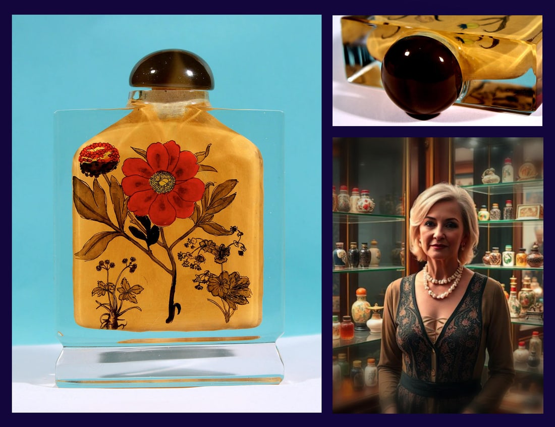 LARGE CHINESE SNUFF BOTTLE INSIDE PAINTED SNUFF BOTTLE VICTORIAN DREAM: In Excellent condition , LARGE inside painted Chinese snuff bottle measuring 4-1/4" x 3" x 1" Inch.The bottle features inticatley painted floral forms on each of the two sides.One very large red flowe