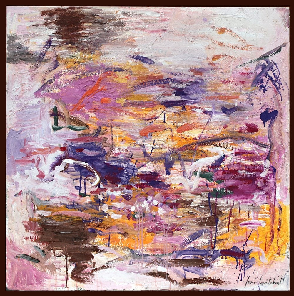 JOAN MITCHELL (1925-1990) PAINTING / AFTER / KRASNER, ROTHKO, DE KOONING ERA: JOAN MITCHELL(1925-1990) Magnificent, large painting on canvas signed Joan Mtchell in the lower right corner.The overall size with the frame is 38x38 inches and without the frame it measures 36x36 inc