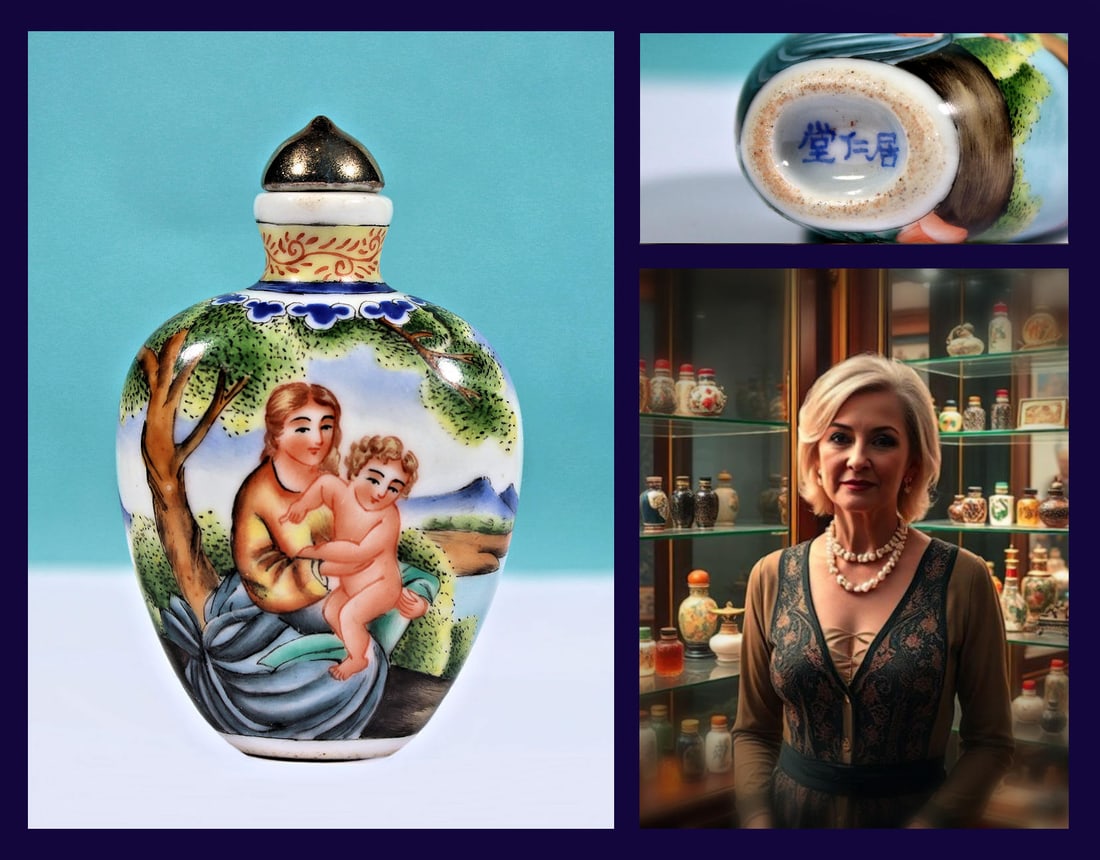 ANTIQUE SNUFF BOTTLE / HAND PAINTED PORCELAIN REPUBLIC OF CHINA FAMILLE VERTE: RARE FAMILLE VERTE 2-3/4" Inch Hand Painted Porcelain Export Snuff Bottle. In excellent condition and a masterpiece of Chinese applied arts. The bottle features magnificent craftsmanship, lively color
