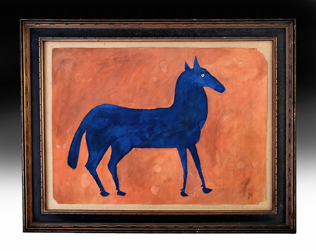 BILL TRAYLOR (1854-1949) WATERCOLOR PAINTING / Purvis Young, Bill Trylor After, Dilmus Hall Era: BILL TRAYLOR (1854-1949) The lot features a very beautiful Watercolor and ink painting on Paper. It is in great condition and comes in the original frame and paper backing. It is signed in pencil (upp