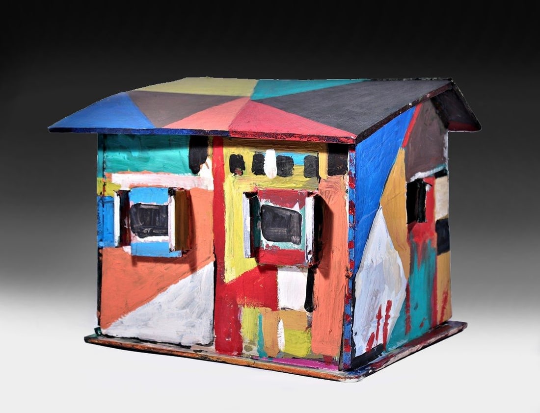 BEVERLY BUCHANAN / IMPORTANT SHACK / Buchanan After / Dilmus Hall Purvis Young Minnie Evans Era: The lot consists of an IMPORTANT SHACK (sculpture / art object) in excellent condition. Size is 7x8x10 Inches. It features a multicolor shack made of polystyrene and acrylic paint, artists favorite ma