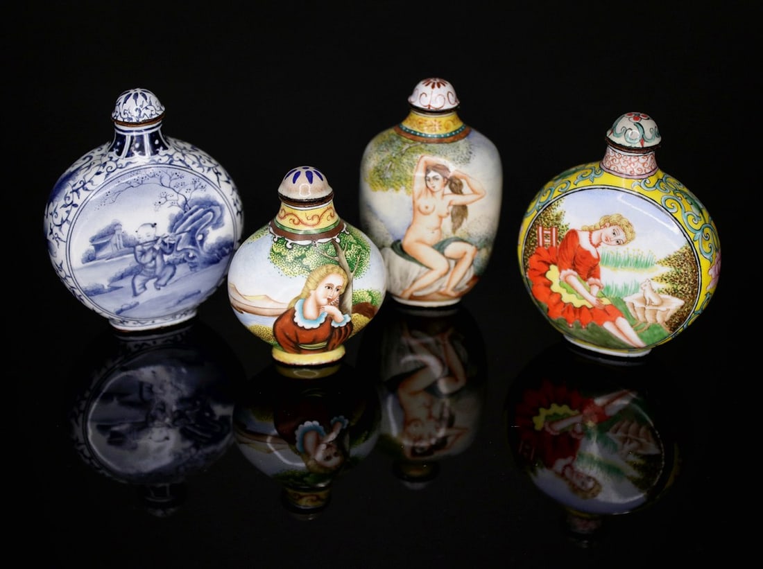 QING / QIANLONG HAND PAINTED COPPER ENAMEL SNUFF BOTTLE LOT / REPUBLIC OF CHINA (1 of 4)