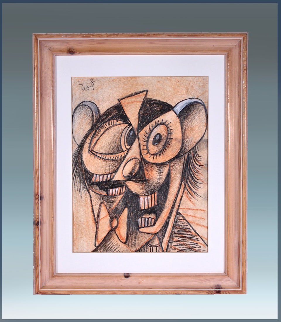George Condo / Color Pencil Pastel Drawing , Warhol, Basquiat Haring Condo After / Era (1 of 3)