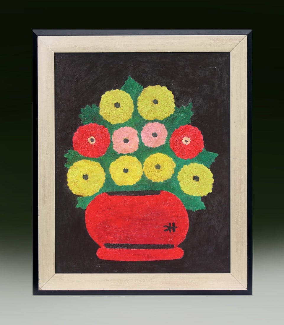 BEAUTIFUL CLEMINTINE HUNTER ZINNIAS (1887-1988) / clementine Hunter After Zinnias Folk Art Era (1 of 4)