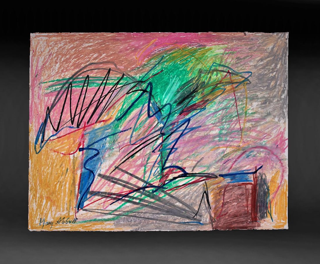 MARY ABBOTT (1921-2019) Abstract Drawing Abbot After , Joan Mitchel, Lee Krasner, Frankenthaler Era: MARY ABBOTT (1921-2019) Fine oil pastel on paper drawing measuring 18 x 31-1/2 inches and in excellent condition.The drawing features a blend of summer Joie de vivre and almost an austere self restrai