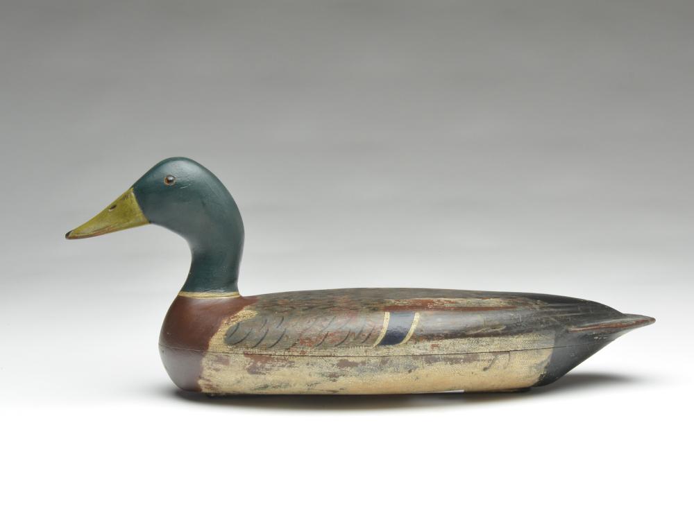 Rare oversize mallard drake, Bert Graves, Peoria,: Rare oversize mallard drake, Bert Graves, Peoria, Illinois. Graves weight on underside. 23" long. Provenance: Meyer collection. Formerly in the collection of William J. Mackey, Jr, Mackey collection s