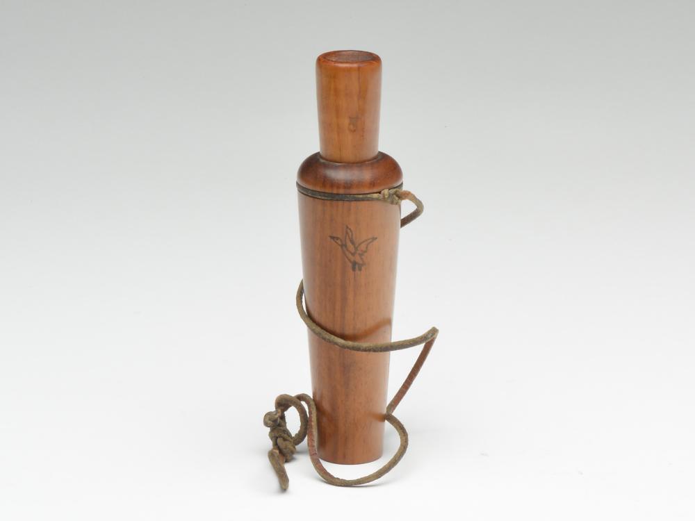 Duck call, Tom Turpin, Memphis, Tennessee: Duck call, Tom Turpin, Memphis, Tennessee Three ducks stamped in barrel. Wedge block and stopper have number 5 stamped. 6.75" long. Original copper reed. Wedge block appears to be made from a piece of