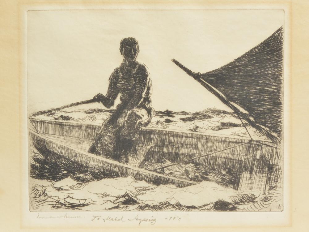 'Dory Fisherman', Frank W. Benson (1862-1951).: Dory Fisherman', Frank W. Benson (1862-1951). 'Dory Fisherman', Frank W. Benson (1862-1951). Paff #267, edition of 150, 1927. Signed lower left with incription lower center. Bottom edge of sheet with 