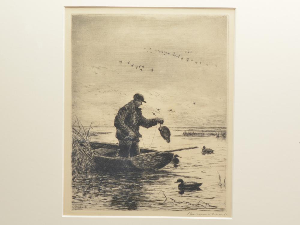 "Misty Morning", Roland Clark (1874-1957).: "Misty Morning", Roland Clark (1874-1957). "Misty Morning", Roland Clark (1874-1957). Drypoint etching circa 1921. Signed lower right. Plate measures 9 3/4" by 7 3/4".