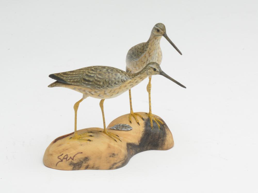 Pair of miniature yellowlegs, Steve Weaver, Cape Cod,: Pair of miniature yellowlegs, Steve Weaver, Cape Cod, Massachusetts. Pair of miniature yellowlegs, Steve Weaver, Cape Cod, Massachusetts. Identified, signed, and dated 2018 on the underside of the bas
