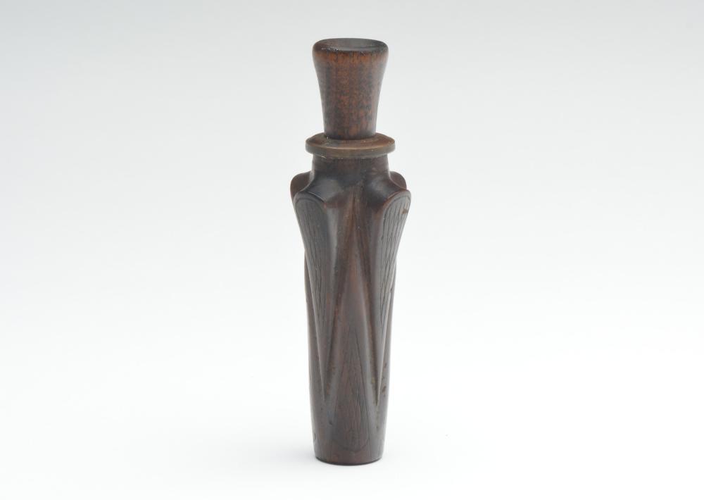 Duck Call, A.M. Bowles, Little Rock, AR.: Duck Call, A.M. Bowles, Little Rock, AR. Early call with four raised and checkered pannels. Brass ring at end of barrel. Makers stamp at end of barrel. Condition Brass has tarnished light wear and shm