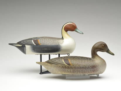 Pair of pintails, Charles Perdew, Henry Illinois.: Pair of pintails, Charles Perdew, Henry Illinois. 16" long. Drake has slightly tuned head. Provenance: Formerly in collection of Otto Meyer. Notes: Decoy