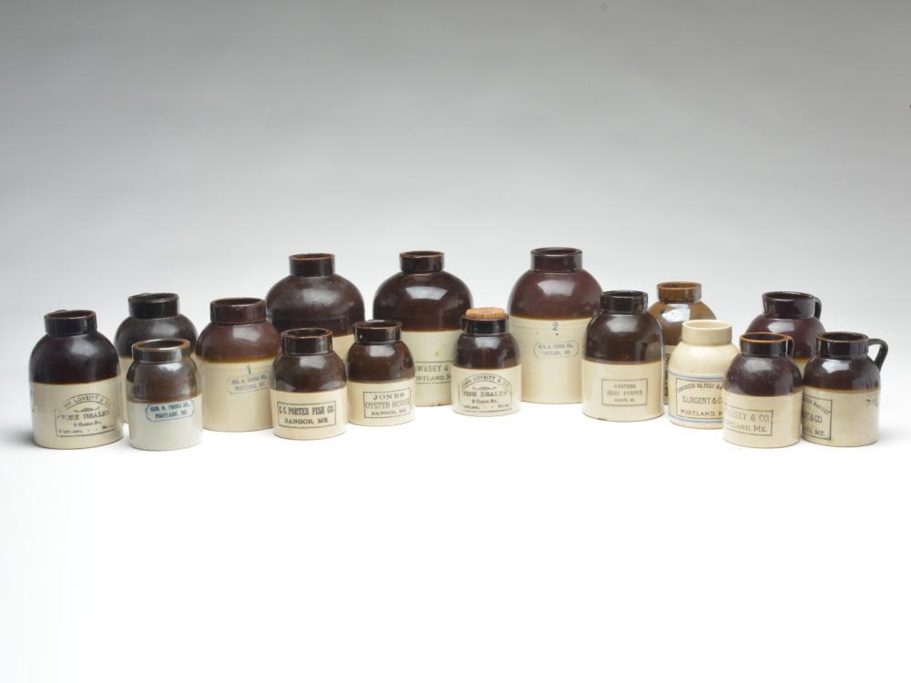 Lot of 16 oyster jugs from Maine. (1 of 3)