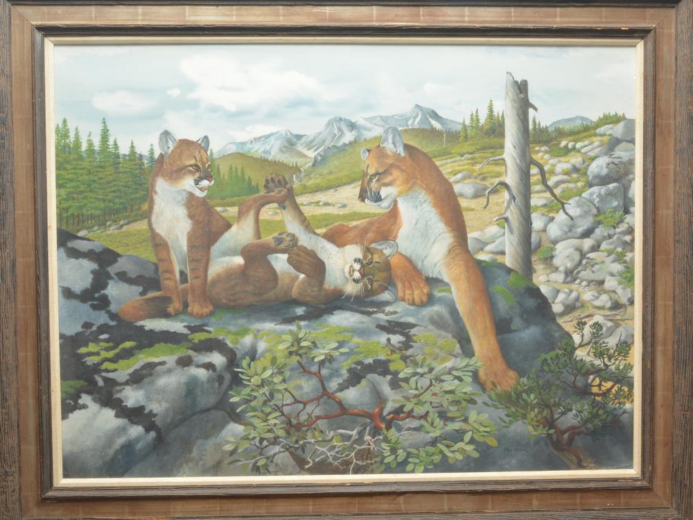 Original gouache on paper of mountain lion family in (1 of 1)