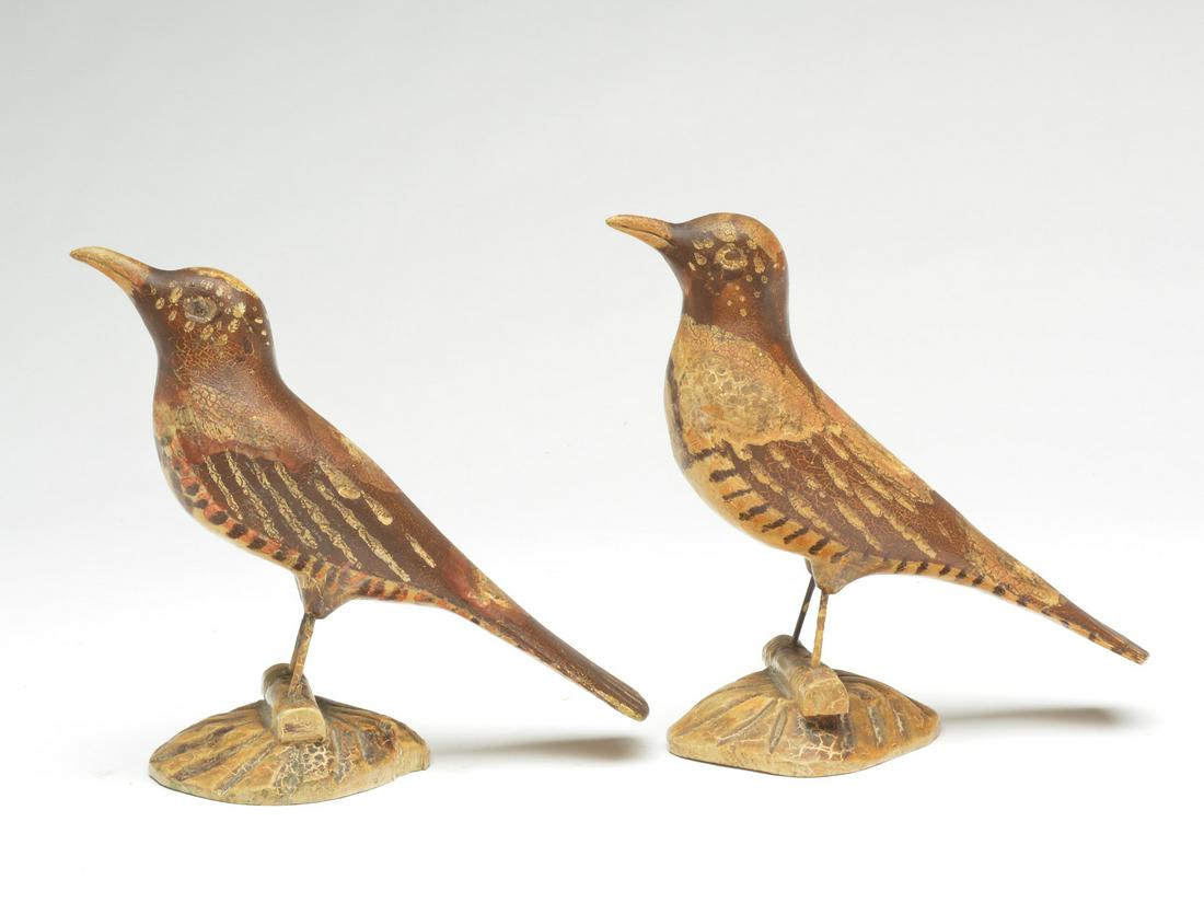 Pair of brown thrashers on wooden bases, Joseph Rumuald (1 of 4)