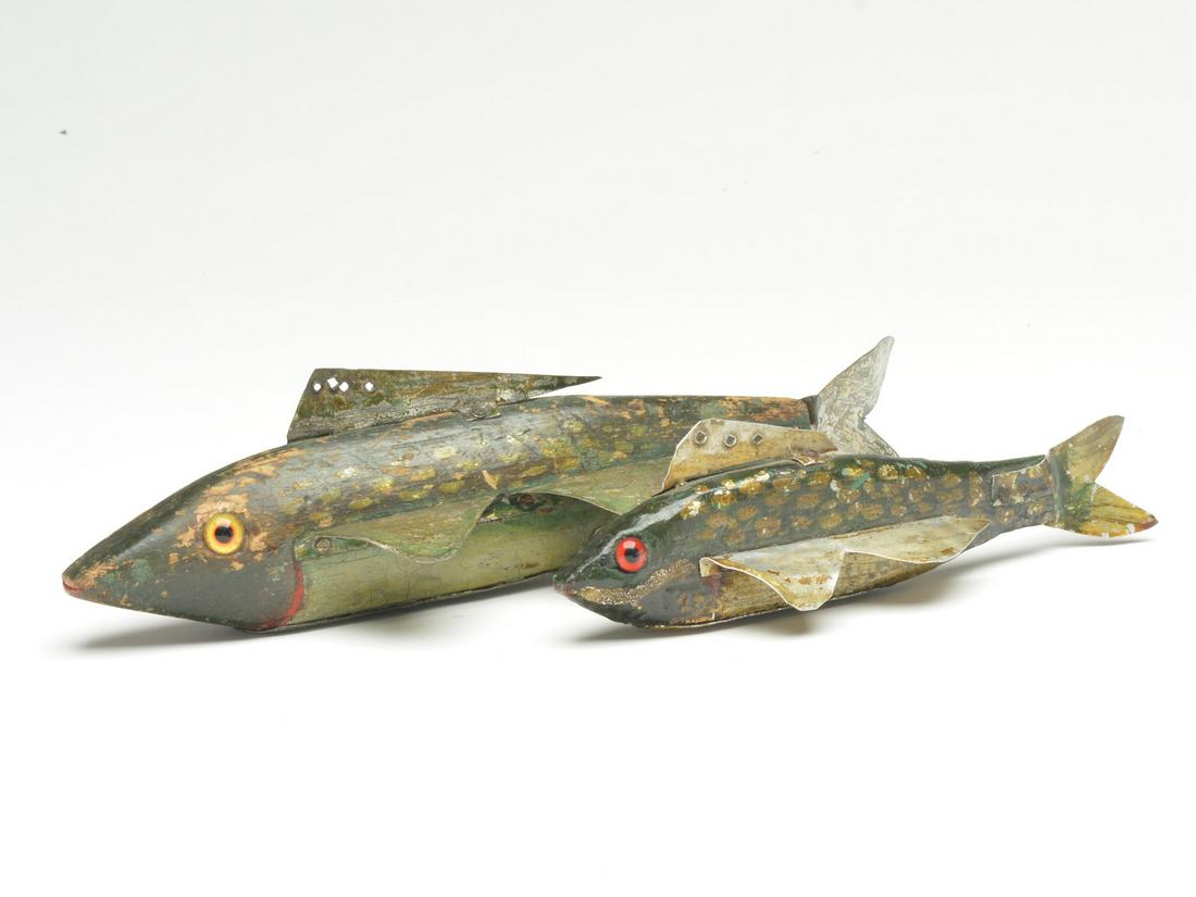 Two spearing decoys, Fred Rhodes, circa 1920. (1 of 3)