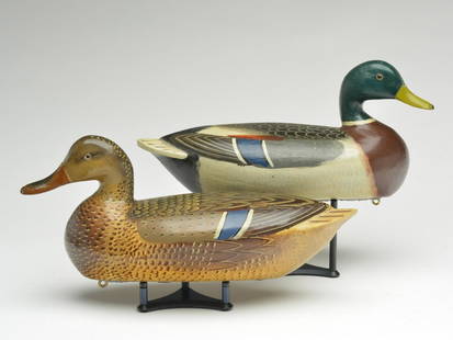 Rigmate pair of mallards, Charles Perdew, Henry,: Rigmate pair of mallards, Charles Perdew, Henry, Illinois, circa 1950. Both have slightly turned heads. Two piece hollow bodies and Perdew weights. 15" long. Provenance Otto Meyer collection.