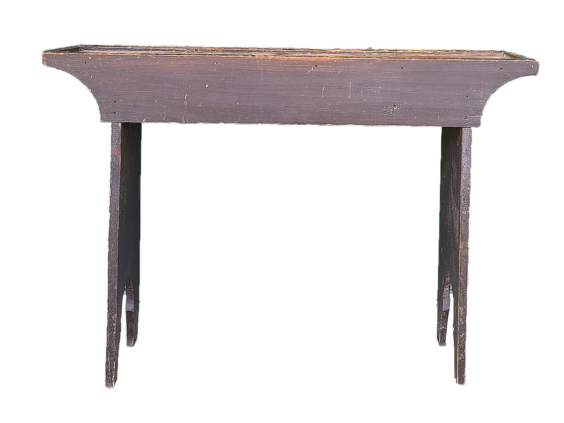 Late 19th century pail bench, Lunenburg County, Nova: Late 19th century pail bench, Lunenburg County, Nova Scotia. 30.5" tall. 43" long. Made with raised edges on top. Provenance Guyette collection. Purchased form Doug Selig in the late 1970s.